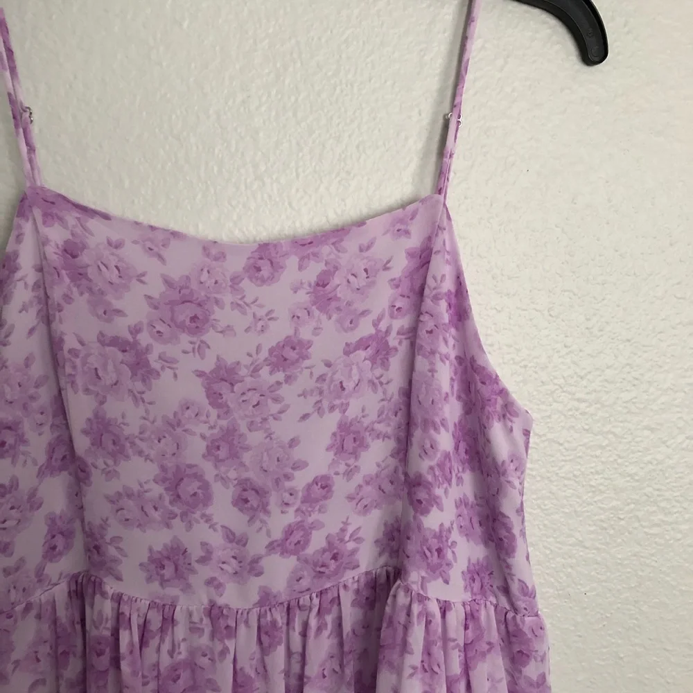 Pink and purple floral ruffle tier mini dress - Picture 4 of 6